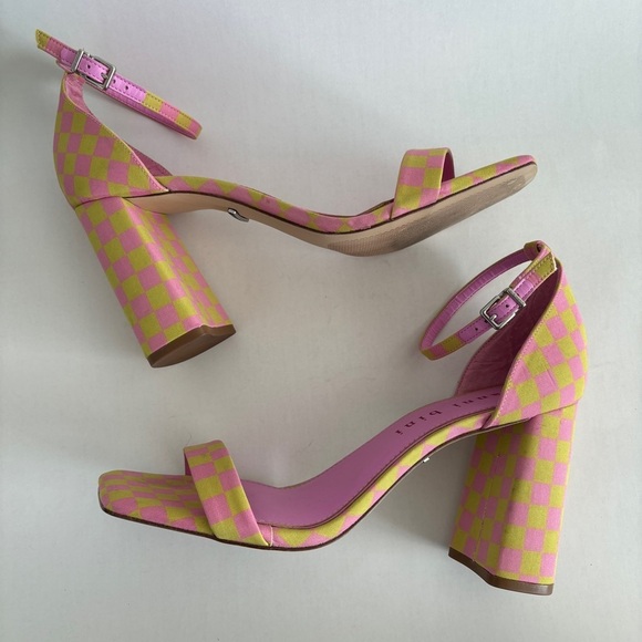 Gianni Bini womens green pink Checkered Heels square toe sandals size 10 - Picture 6 of 8